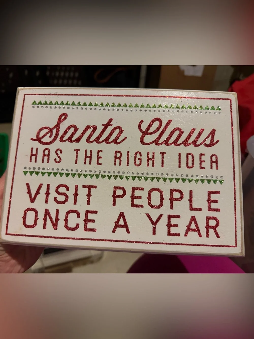 Holiday Santa Claus Glitter Sign - Red and Green